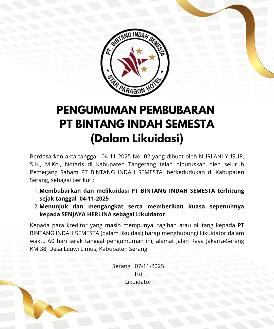 Likuidasi PT Bintang