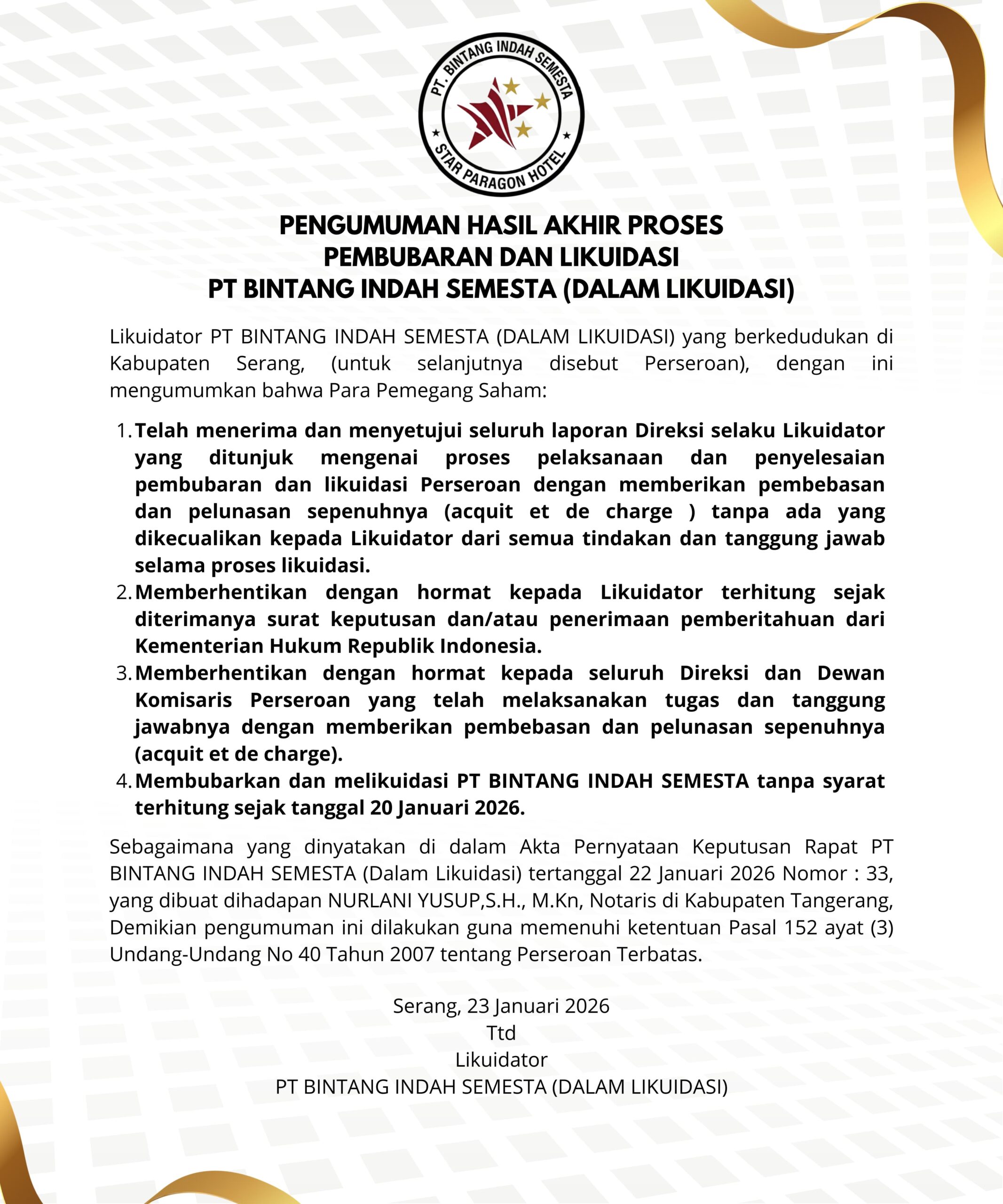 Likuidasi PT Bintang